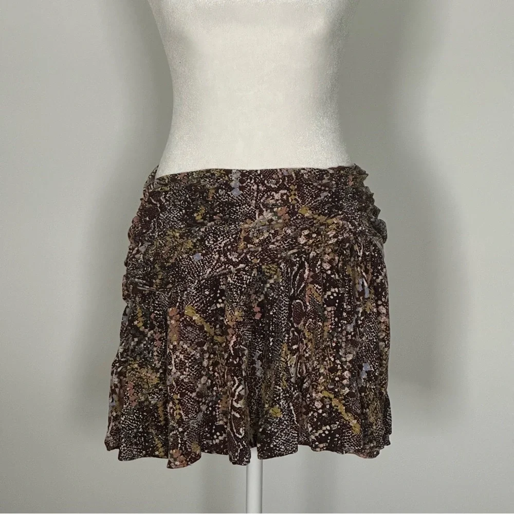 Free People Snake Print Mini Skirt Ruched Waist Size‎ 8